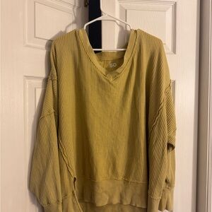 SO Waffle Knit V-Neck Sweater (Mustard Yellow)